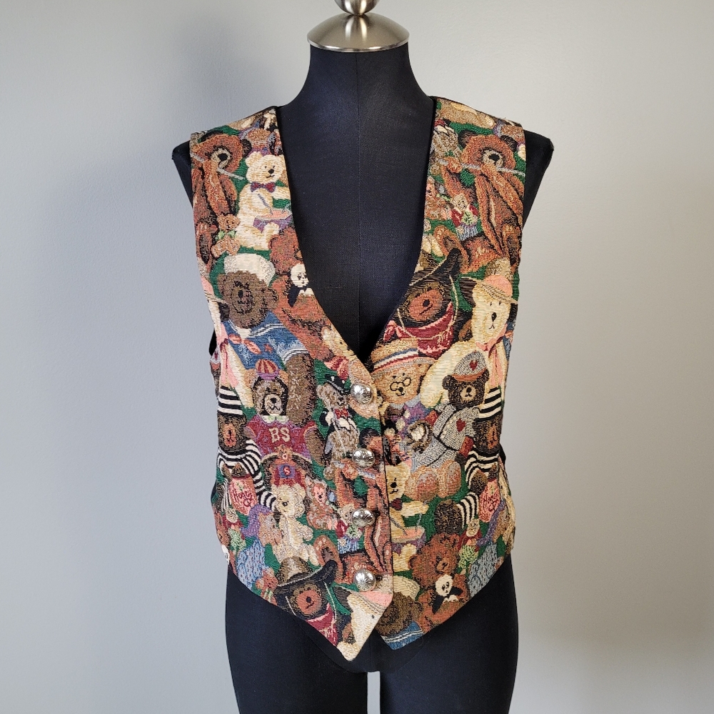 Vintage teddy bear vest jaquard waistcoat